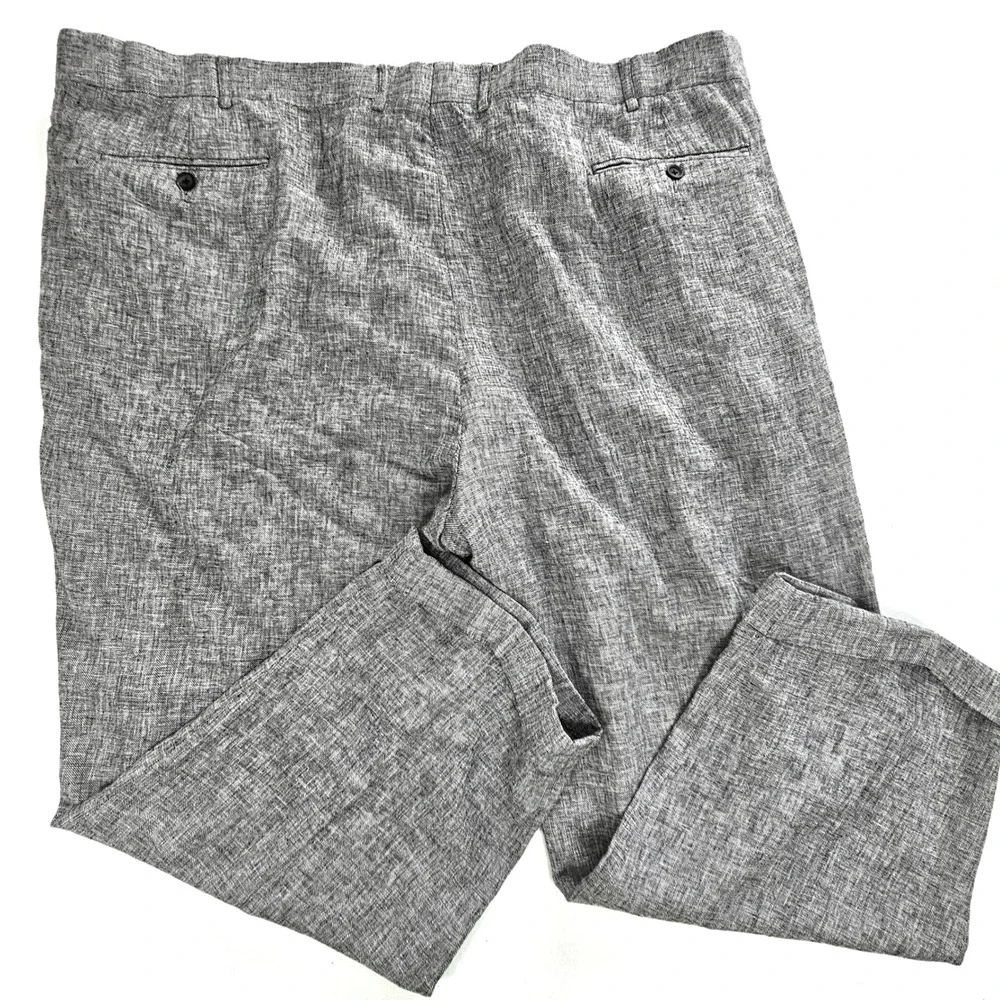 Oak Hill Mens 52/30 Gray Linen Blend Pleated Front Straight Leg Trousers Pants
